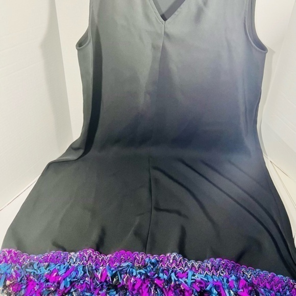 C Buckley K size large black sleeveless dress with colorful fringe bottom